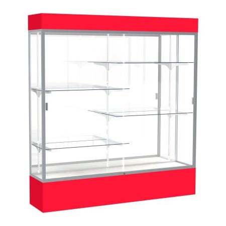 Waddell Display Case Of Ghent Spirit Lighted Display Case 72"W x 80"H x 16"D Mirror Back Satin Finish Red Base & Top 3176MB-SN-RD